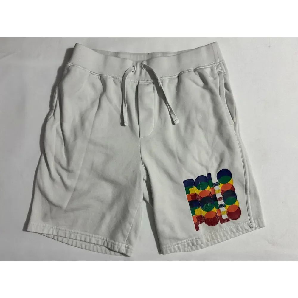 Polo Ralph Lauren Men's 8 Rainbow Logo Fleece Shorts White Small